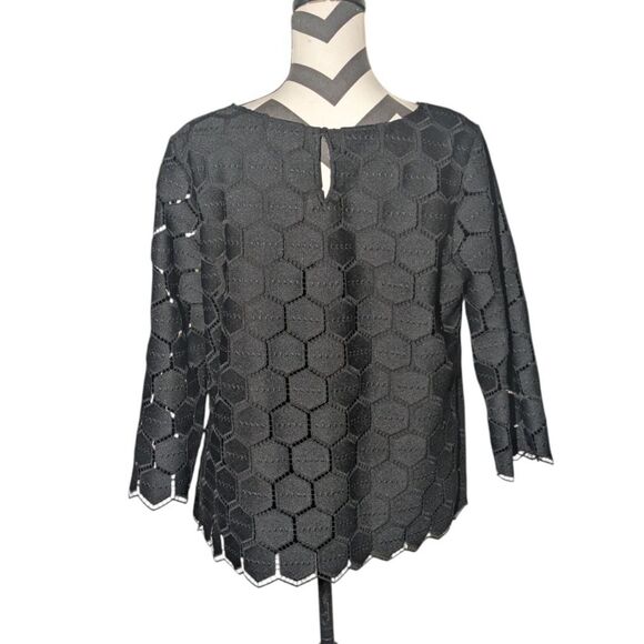 RSVP by Talbots L Black Geometric Honeycomb Lace Blouse - Picture 5 of 5